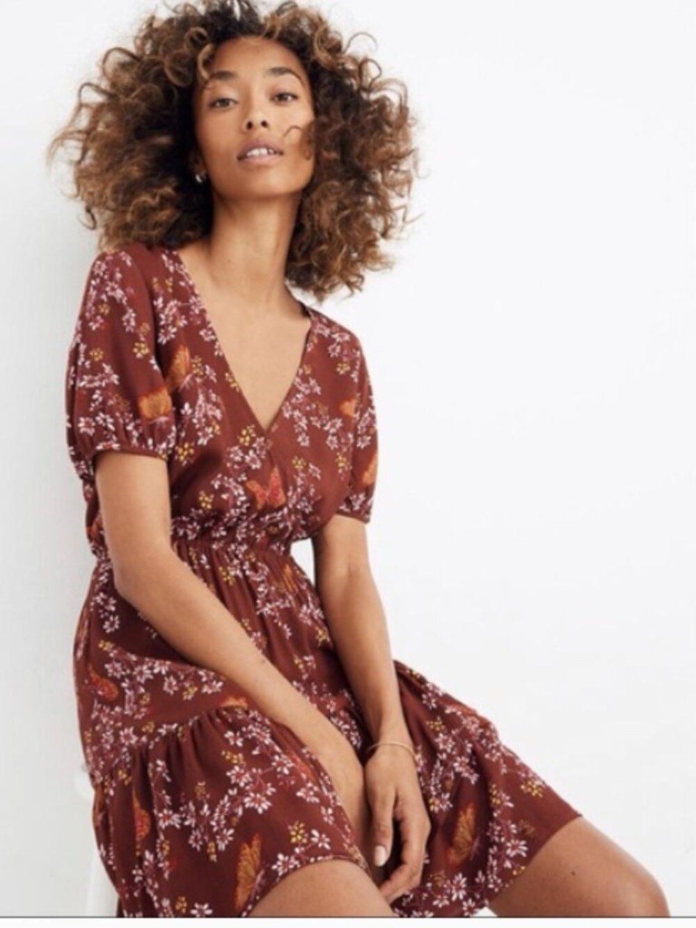 Madewell Ruffle Wrap Dress in Burgundy Windowbox Floral Mini Short Sleeve 4